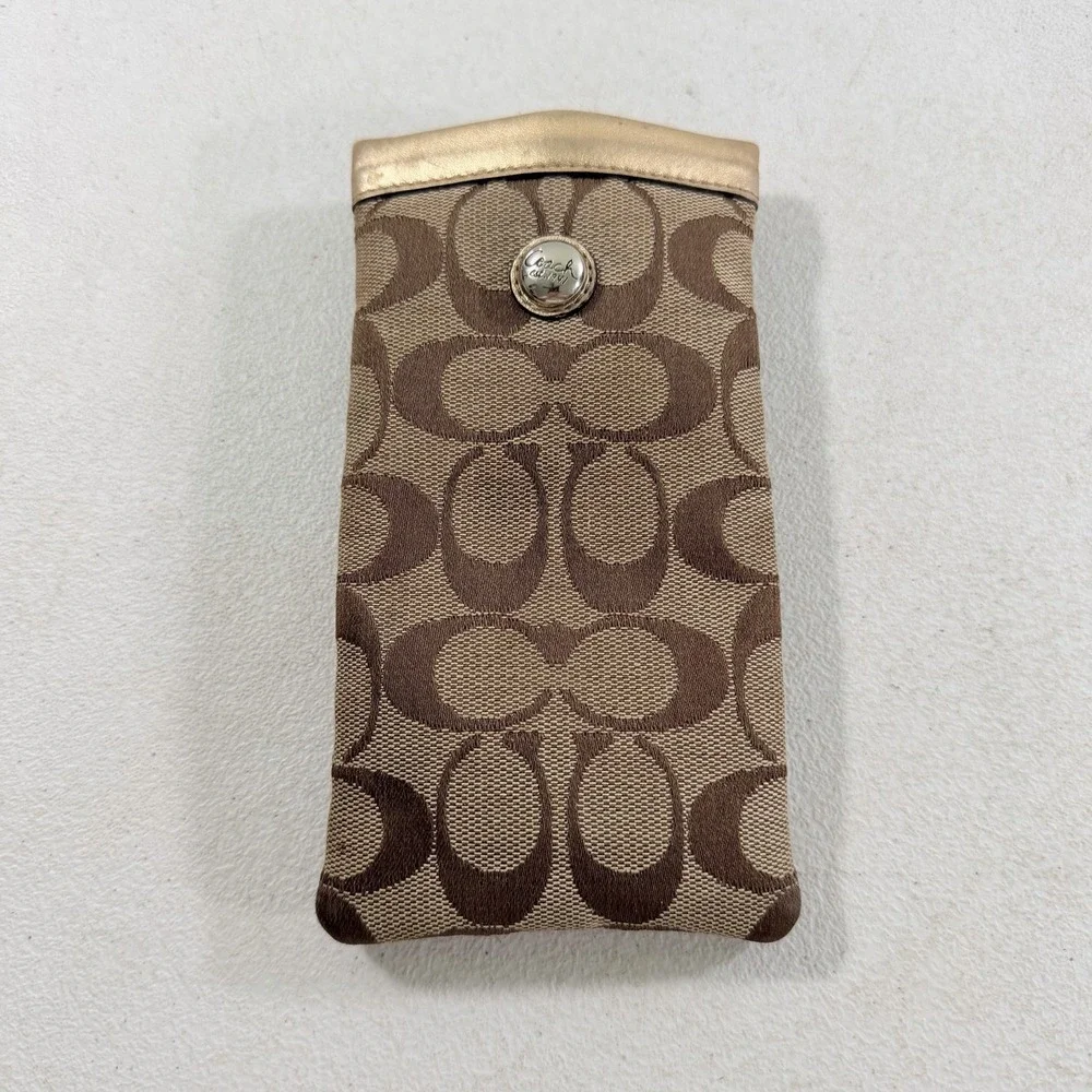 Coach Signature Canvas Leather Soft Eyeglasses Sunglasses Case Gold Squeeze Top
